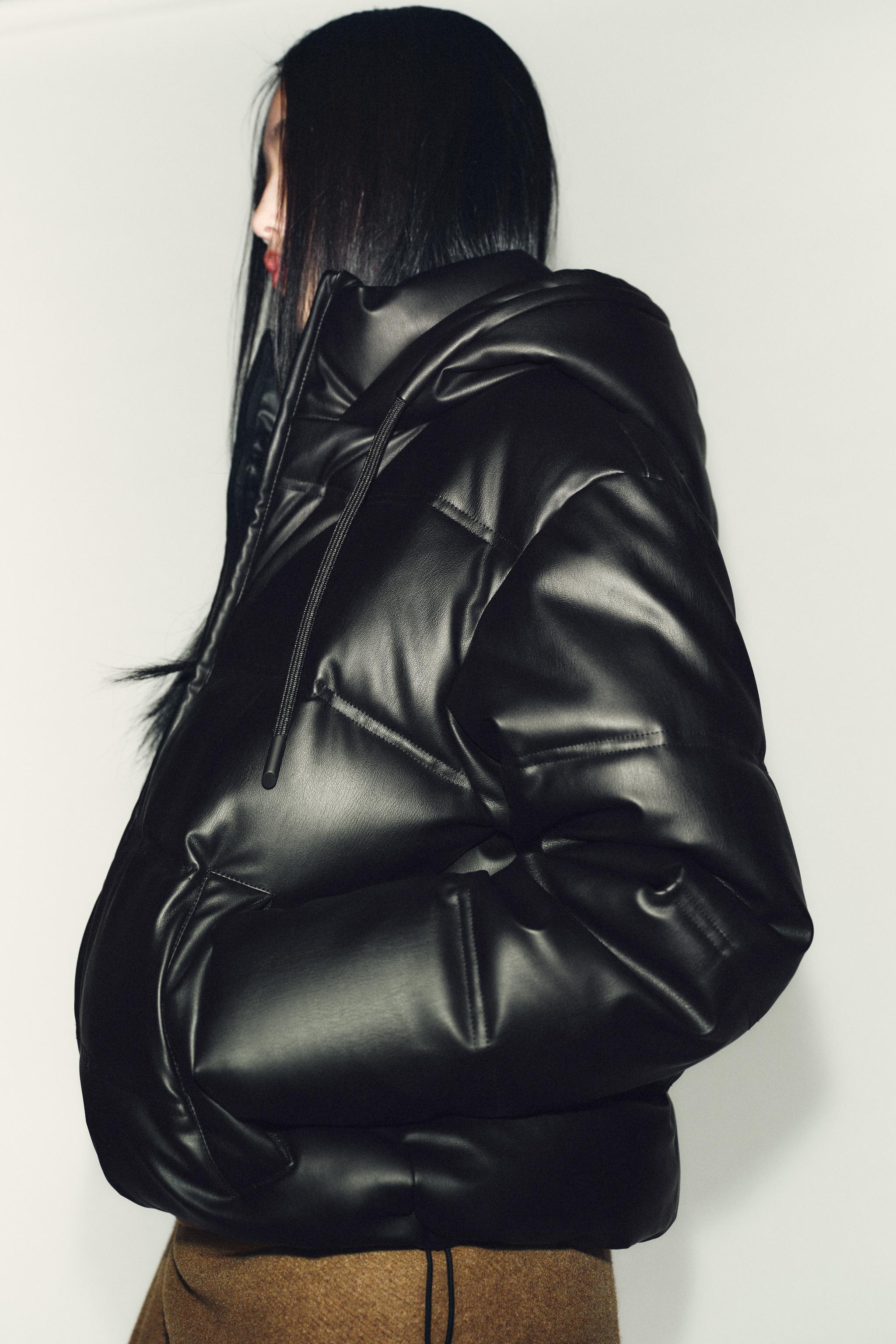 WATER REPELLENT WINDPROOF FAUX LEATHER PUFFER ANORAK